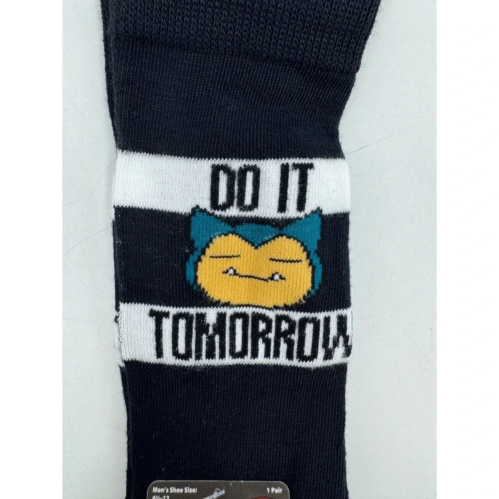 Pokemon Snorlax Do It‎ Tomorrow Crew Socks Mens Shoe Size 6.5-12 Black White